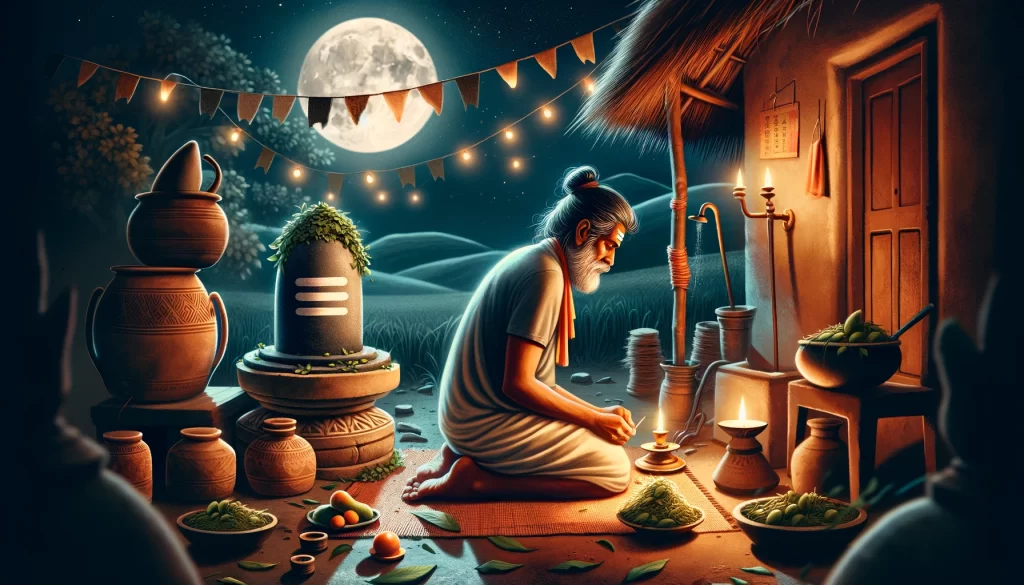 A simple and devout villager unknowingly observing Mahashivratri by fasting and offering prayers to a Shivling at night